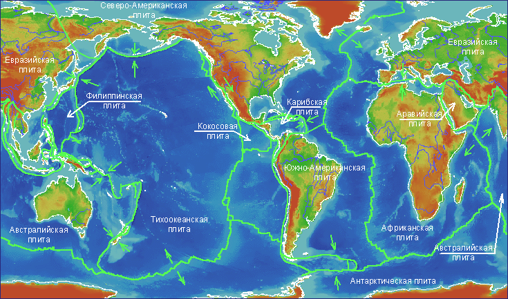 карта разломов земной коры земные плиты сейсмическая активность
